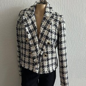 House of Harlow 1960 Houndstooth Plaid Wool Blend Tweed Blazer